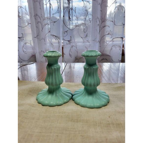 Vintage RumRill Candle Holders, Red Wing 454, Art Deco Pottery - Picture 1 of 6